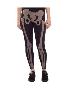 Black Them Bones Women's Leggings Retro Alt Goth Skeleton Halloween Novelty NWT